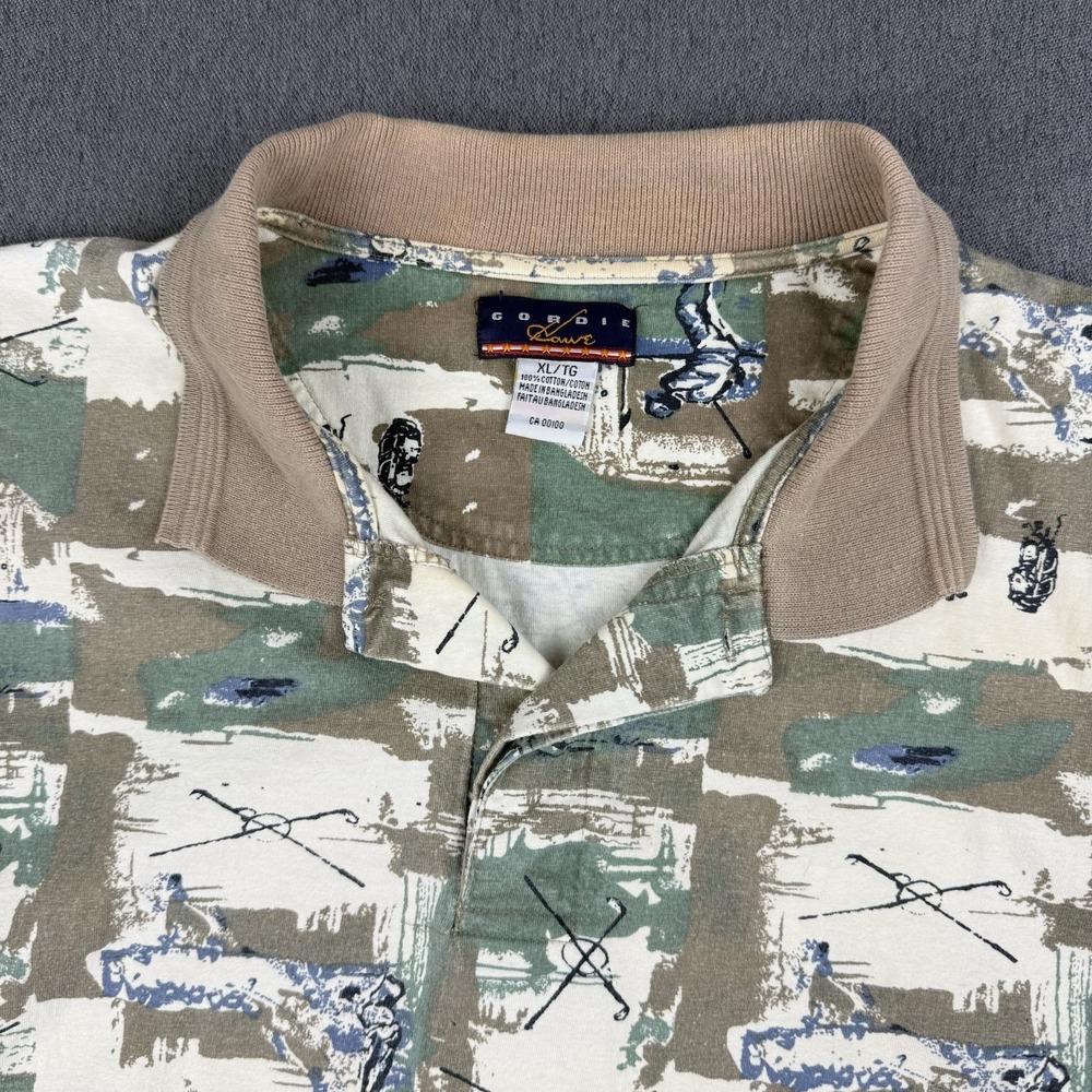 Vintage 90s Gordie Howe Golf Polo Mens XL All Over Print AOP Boxy Shirt Cotton